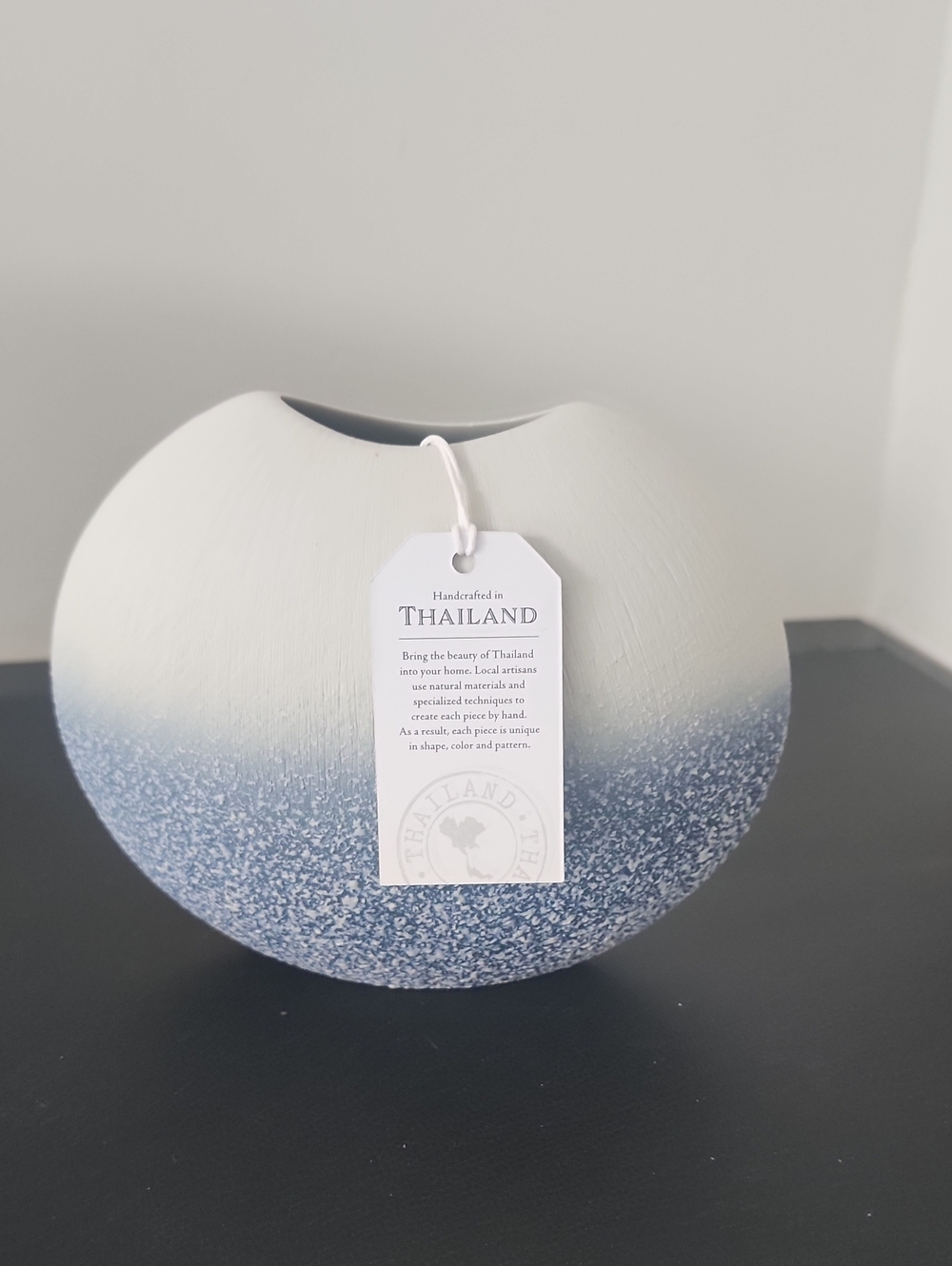 Handcrafted Thailand Ceramic Vase - White and Blue